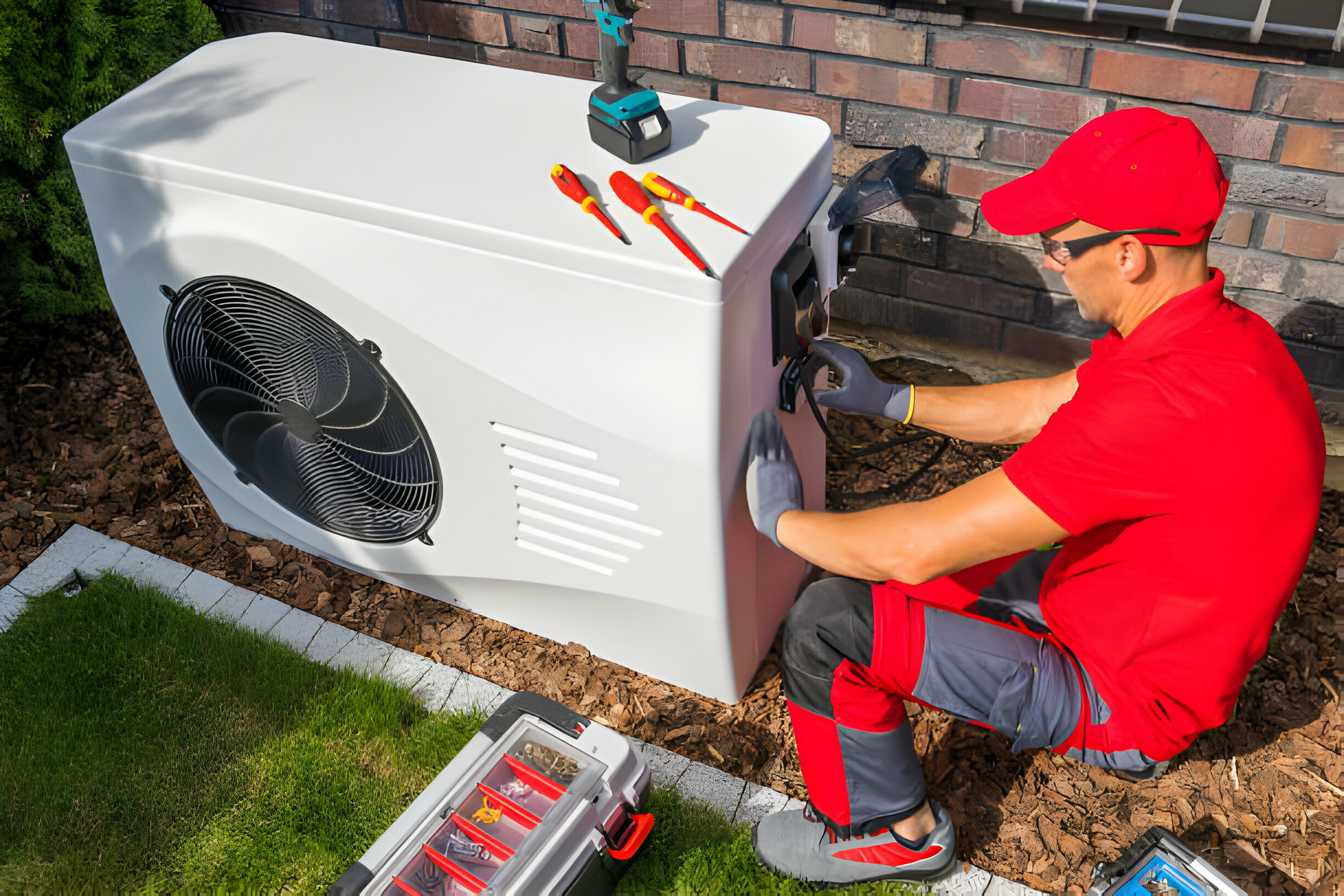 Professional technician installing a ductless mini-split heat pump system