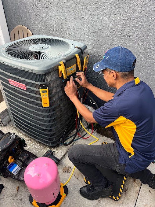 Airwaves Comfort technicians installing a brand new high-efficiency HVAC system
